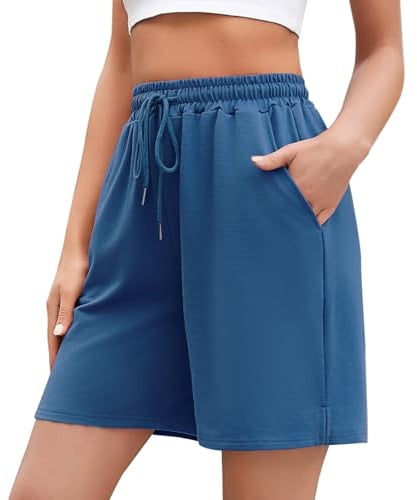 Jezonga Women's Running Shorts Gym Bermuda Jogger Sweat with Pockets | Comfort Loose High Waisted Lounging Athletic Travel Sport, Above Knee Length