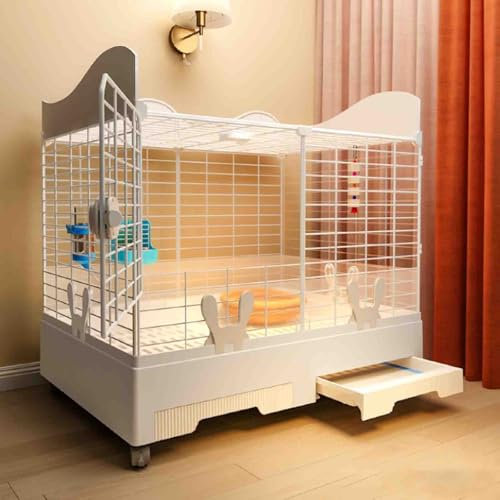 WPWSDWMX Kaninchenstall mit Rollen, Großes Kaninchenhaus mit Türen und Herausziehbarem Tablett, Chinchillakäfig mit Dach zum Aufbewahren, für Meerschweinchen, Frettchen, Igel(White)