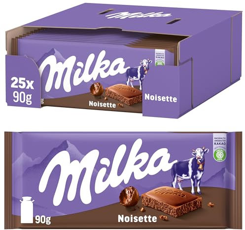 Milka Noisette – Alpenmilch-Schokoladentafel mit zart-cremiger Haselnussfüllung – 25 x 90g