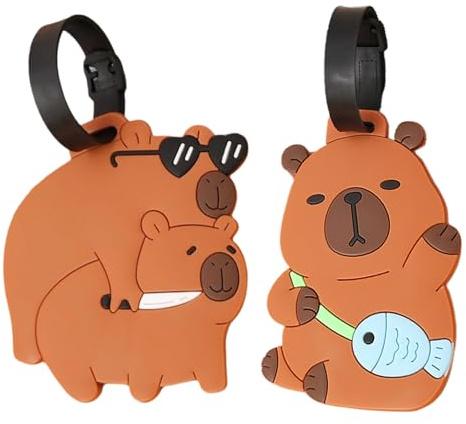 Capybara Kofferkennzeichnung, 2 Stück, Kofferanhänger für Reisen, Identifikationsetiketten für Rucksäcke, Taschen, Reisekofferanhänger mit Namen, Adresse für aufgegebenes Gepäck