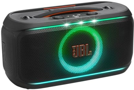 JBL PartyBox on-The-Go 2, Enceinte de fête Bluetooth Portable avec Micro sans Fil, lumière Dynamique, 15 Heures d’autonomie, étanchéité IPX4, Son JBL Pro et Connexion Multi-Enceintes Auracast, Noire