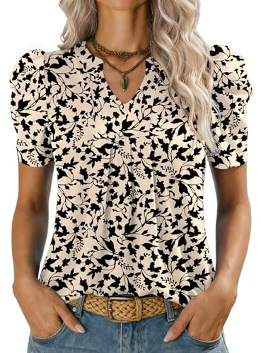 Kistore Ladies Tops Puff Short Sleeve T-Shirt V Neck Summer Tops S-XXL | Lady Top,Womens Summer Tops,V Neck Tops for Women UK,Short Sleeve Blouses for Women UK,Women's Blouses & Shirts,Tunic Tops