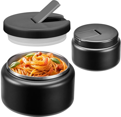 Itslife Termo para Comida 400ml con Tapa de Cierre, Térmico para Comida Niños de Acero Inoxidable, Fiambrera Termica para Picnic, Colegio y Oficina, Negro
