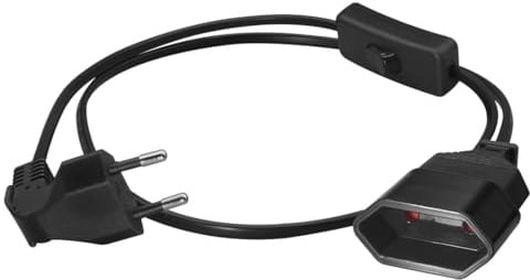 Strhowill EU 2-poliges abgewinkeltes Verlängerungskabel mit Schalter | Buchse für PC-Computer PDU USV, Ladegeräte/Haushaltsgeräte/Netzteile usw, 10A/250V Schwarz