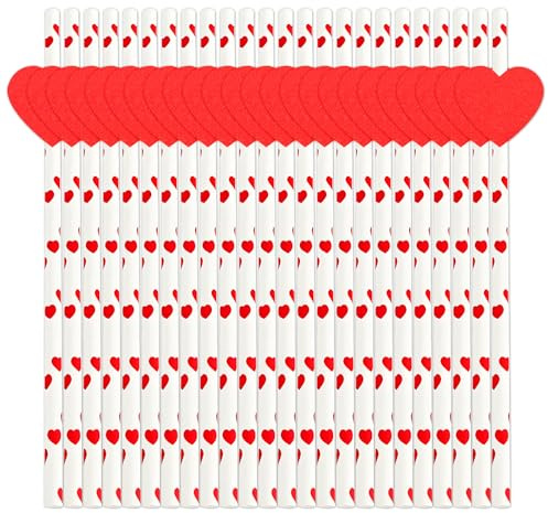 24 Pcs Paper Straws, Valentines Love Hearts Straws, Red Large Love Heart Shaped Paper Craft Design, Valentines Day Disposable Drinking Straw for Valentine's Day Wedding Party Supplies Accessories