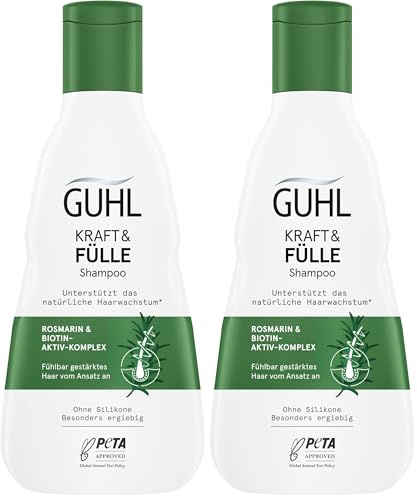 Guhl Kraft & Fülle Shampoo - Fühlbar gestärktes Haar vom Ansatz an - Inhalt: 250 ml - Mit Rosmarin & Biotin-Aktiv-Komplex (Packung mit 2)