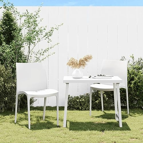Bucmath Gartenstühle 2er Set Weiß, 50x46x80 cm Polypropylen Stapelbar, Komfortable Outdoor Stühle für Balkon, Terrasse, Garten