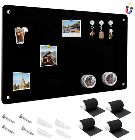 Schwarz Magnettafel für Wand, 43x30cm Magnettafel Magnetboard Magnetisch Tafel Magnetische Pinnwand Magnetwand Metalltafel für Wohnung Büro Küche von Fotos Notizen Reisemagnet