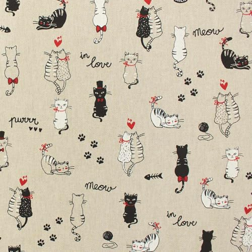 Dekostoff süße Katzen | Meterware ab 100cm x 140cm (natur) | Leinenoptik