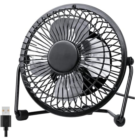 Ventilatore da scrivania silenzioso, piccolo, USB, rotazione a 360°, ventilatore da tavolo portatile, 2 velocità, piccolo ventilatore personale, ventilatore elettrico per casa, ufficio, camera da
