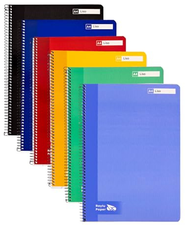 RAYLU PAPER - Packung mit 6 Notizbüchern mit Spiralbindung, 80 Blatt, 70 g, bunte Notizbücher für Schule, Büro, Notizen und Studium (glatt, A4)