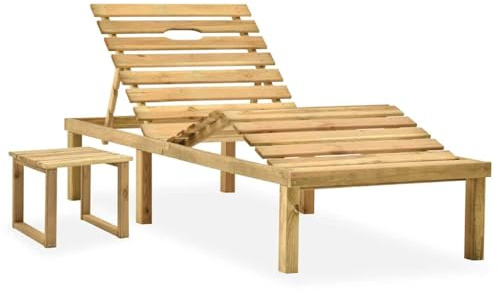 faucqel Garten-Sonnenliege mit Tisch Kiefernholz grün imprägniert 200x70x77 cm verstellbar wetterfest für Terrasse Balkon Outdoor Entspannung Relaxliege Strandliege Poolliege