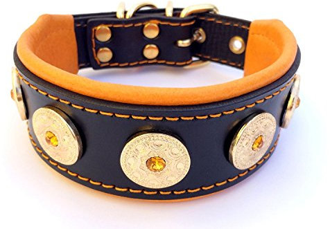 Bestia Bijou Hundehalsband mit Zierconchos. 100% Leder. Schäferhund. Bulldog. Terrier. Labrador. Retriever. 5 cm breit. Weich gepolstert. Handgefertigt in Europa!