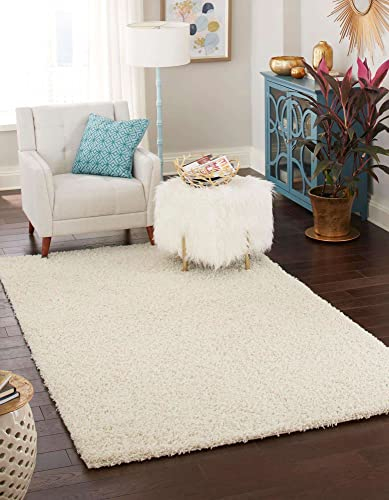 Unique Loom Solo Solid Shag Kollektion Moderner Plüsch-Hochflor Teppich, Elfenbein, 152 x 244 cm