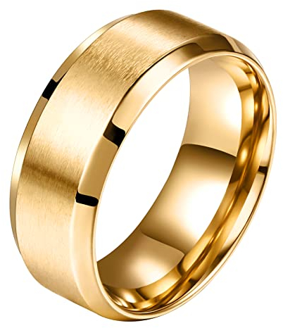 Flongo Breite 8mm Edelstahl Partner Ring Ringe Gold Golden Band Valentine Lieben Paar Verlobung Engagement Verlobungsringe Hochzeit Poliert Herren, Damen 49MM