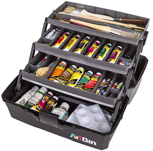 ArtBin 3 Art Supply Box Organiseur Portable pour Loisirs créatifs avec Plateaux relevables [1] étui de Rangement en Plastique Gris/Noir, Multicolore, Three Tray