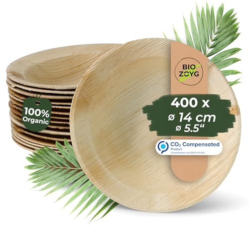BIOZOYG Palmware - Hochwertige Einweg Snackteller tief I rund 14cm 400 Stück Snackschale Palmblattgeschirr Pastateller Salatschale I kompostierbares Einweggeschirr biologisch abbaubar