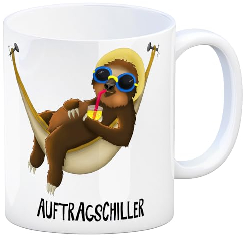 trendaffe Kaffeebecher mit Faultier in Hängematte Motiv und Spruch: Auftragschiller