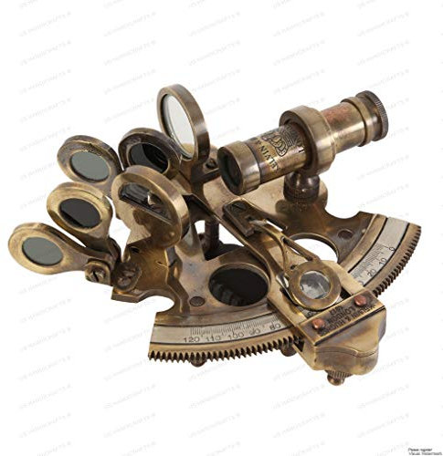 US HANDICRAFTS Antiker Stil, massives Messing, Schiffs-Sextant mit Lederbox.