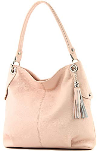 modamoda de T185 Damen Leder Schultertasche Handtasche handmade in Italy, Farbe:Rosa