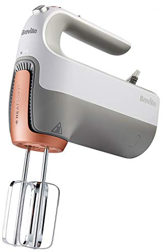 Breville HEATSOFT VFM021X Sbattitore Elettrico Manuale con Miscelatori, Ganci per Impasto e Frusta, Porta gli Ingredienti a Temperatura Ambiente, Custodia da Trasporto. 7 Velocità + boost, Bianco