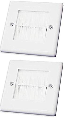 electrosmart White Single Gang Brushplate with White Brushes/Brush Strip Wallplate/Wall Plate/Faceplate Cable Tidy for Wall Mounted Plasma TV etc (Quantity 2)
