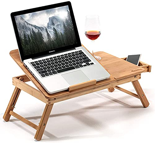 Laptop-Tisch aus Bambus, zusammenklappbar, mit Stauraum, mit Schublade, für Notebooks, Notebooks, Notebook-Tisch, Neigungswinkel, 50 x 30 x 20 cm