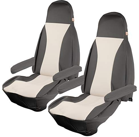 Maß Sitzbezüge | passend für FIAT Ducato x250/X290 | 2012-2015 | Beige/Taupe oder Beige/Onyx | Kunstleder | 6tlg (X250 beige/Onyx)
