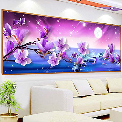 Nicole Knupfer 5D DIY Diamond Painting lila Orchidee, 5D Diamant Malerei Blumen, Vollbohrer Gemälde Kunst Handwerk für Home Wall Decor (120x45cm)