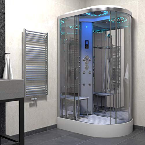 NSIGNIA Platinum 1100 x 700 Chrome Frame Offset Quadrant Steam Shower PL11L-CBF-Mirror Glass Left Hand