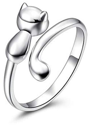 PULABO Personalità Creativo Carino Gatto Anello Kitting Anello Gemma Ragazza Stile 1 Confortevole ed Ecologico, Argento