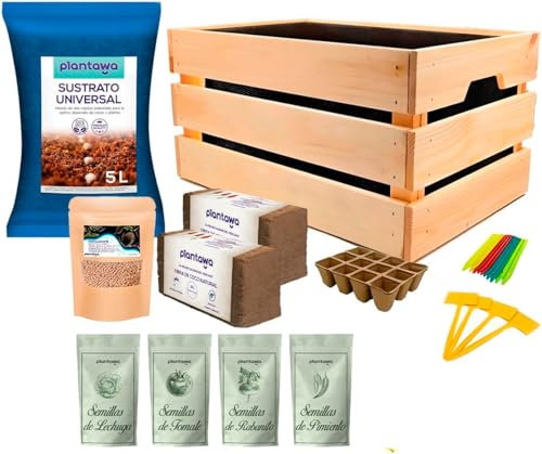 PLANTAWA Kit de Cultivo, Huerto Urbano para Plantar en Casa, Kit de Cultivo Completo, con Semillas de Plantas de Interior, Fabricado en España, Ecológico, Mini huerto niños