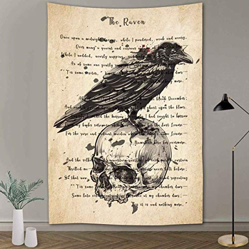 FEASRT The Raven Wandteppich Edgar Allan Poe Hymn Wandbild Decke Gothic Rustikaler Hintergrund Upgrade Polyester Tapisserie 101,6 x 152,4 cm für Wohnzimmer Schlafzimmer Wohnheim Decor GTQQAY1197