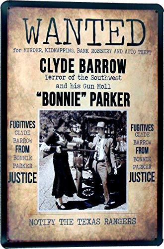 Blechschild 20x30 Wanted Bonnie & Clyde Steckbrief im Retro Vintage Nostalgie USA Fahndung Plakat Stil 1930er Jahre American Gangster Mugshot Bounty Hunter
