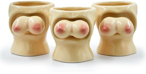 MikaMax Boob Shotgläser - Jiggle Me Drunk - Set aus 3 - Lustige Party Gadgets - Witzige Boob Shots - 60 ml