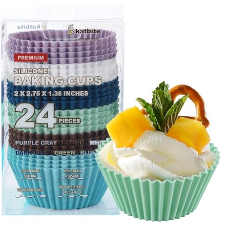 Katbite Muffinform Silikon, 24er Pack Silikon Muffinförmchen, Silikon Muffinförmchen Airfryer, Muffinform Silikon Bpa Frei Für Kuchen, Eincreme Und Pudding