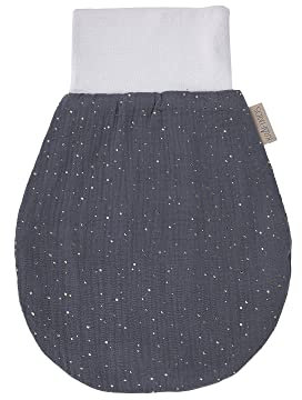 KraftKids Strampelsack Musselin goldene Punkte auf Grau für den Herbst/Winter aus Musselin Baumwolle und warmen Fleece in zwei Größen erhältlich