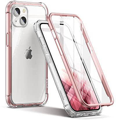 SURITCH Kompatibel mit iPhone 13 Hülle Schutzhülle 360° Stoßfest Transparent Front Und Rückenschutz Handyhülle TPU Bumper Eingebautem Displayschutz für iPhone 13 6,1 Zoll (Klar&Roségold)