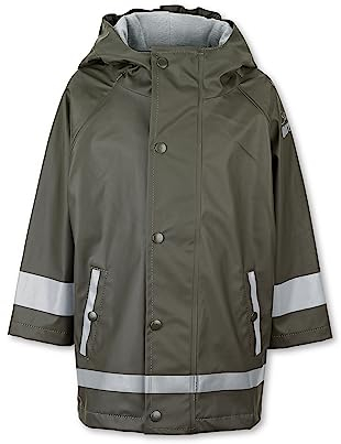 Sterntaler Regenjacke ungefüttert uni - Kinder Regenjacke wasserdicht - Jungen Jacke mit verschweißten Nähten, Kapuze und reflektierenden Details - robuste Regenbekleidung - mattgrün, Größe 86