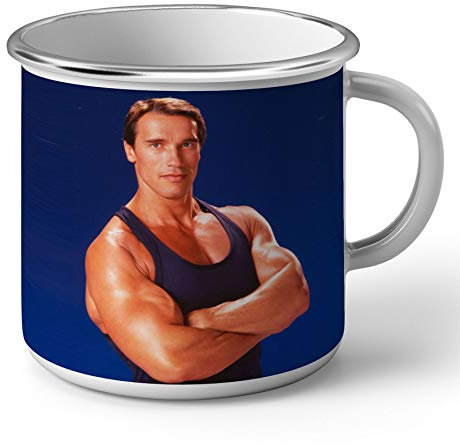 Emaillierte Metalltasse Arnold Schwarzenegger Young Future Star Celebrity Hollywood Body Builder