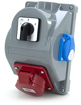 ELS Elektrotechnika Steckdosenverteiler Baustromverteiler Wandverteiler mit 1x CEE 16A und Schuko 230V & Nockenschalter L-0-P, IP44, Verdrahtet, Anschlußfertig, für Baustelle, Werkstatt, Garage.
