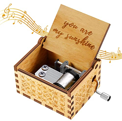 SVUPUE Holzspieluhr, Handkurbel Hölzerne Spieluhr, Vintage Gravur Musikbox, Geburtstagsgeschenk, You Are My Sunshine
