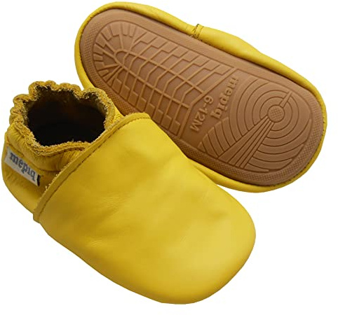 mepiq Krabbelschuhe Braun Lauflernschuhe lederpatschen Jungen Mädchen Weicher Leder Kleinkind rutschfeste Lederschuhe Gelb 6-12 Monate