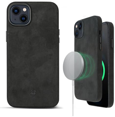 DONBOLSO iPhone 14 Pro Max Hülle – Schützende Leder-Handyhülle für Apple 14 Pro Max – Klassische Lederhülle mit kratzfestem Mikrofaser-Innenfutter, kompatibel mit MagSafe – Vintage Schwarz