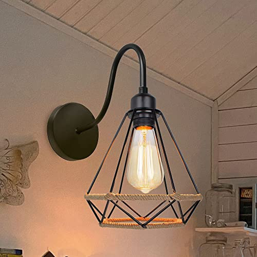2 Stück Wandleuchte Innen Vintage Wandlampe Schwarz Industrial Innen Lampe Einstellbarer Lampenschirm 16CM Metall Deckenleuchte für Schlafzimmer Flur Wohnzimmer