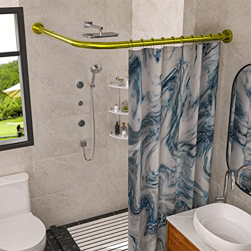 Sikaiqi Dehnbare 304 Edelstahl L-förmige Badezimmer-Badewannen-Eck-Duschvorhangstange, bohrfreie Installation, für Badezimmer, Bekleidungsgeschäft, privaten Raum (Gold, 90-130 Cmx90-130Cm)