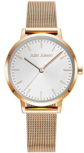 Julie Julsen Damen Uhr - Elegante Edelstahl Armbanduhr mit weißem Zifferblatt - Edelstahl und Minralglas im 32mm - Wasserdicht: 3 ATM - Analog