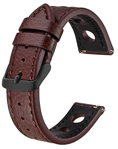 BISONSTRAP Rally Uhrenarmband 22mm, Uhrenarmbänder aus Leder für Herren, Braun mit Schwarze Schnalle