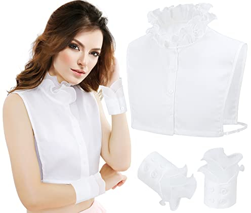 XEPST 2 Stücke Frauen Kragen Krageneinsatz Damen, Spitze Abnehmbare Hälfte Shirt Bluse, Blusenkragen Einsatz für Damen, Halb Gefälscht Abnehmbare Kragen Weiß
