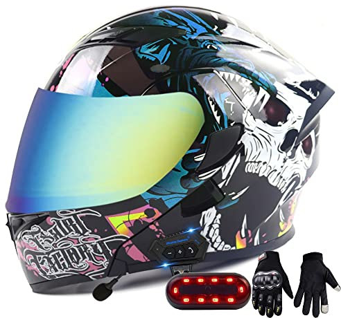 Full Face Motorcycle Helmet For Adults,Motorcycle Helmet With Double Visor,DOT ECE Approved Motorcycle Moped Street Racing Helmet,Unisex Anti-Fog Double Mirror Crash Helmet L,M(57-58CM)
